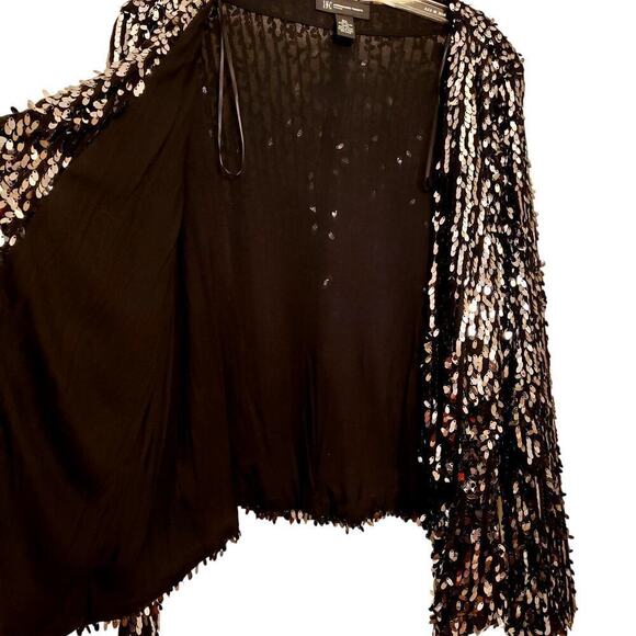 INC International Concepts Woman Open Front Black Sequin Jacket, Size 0X - Picture 5 of 7